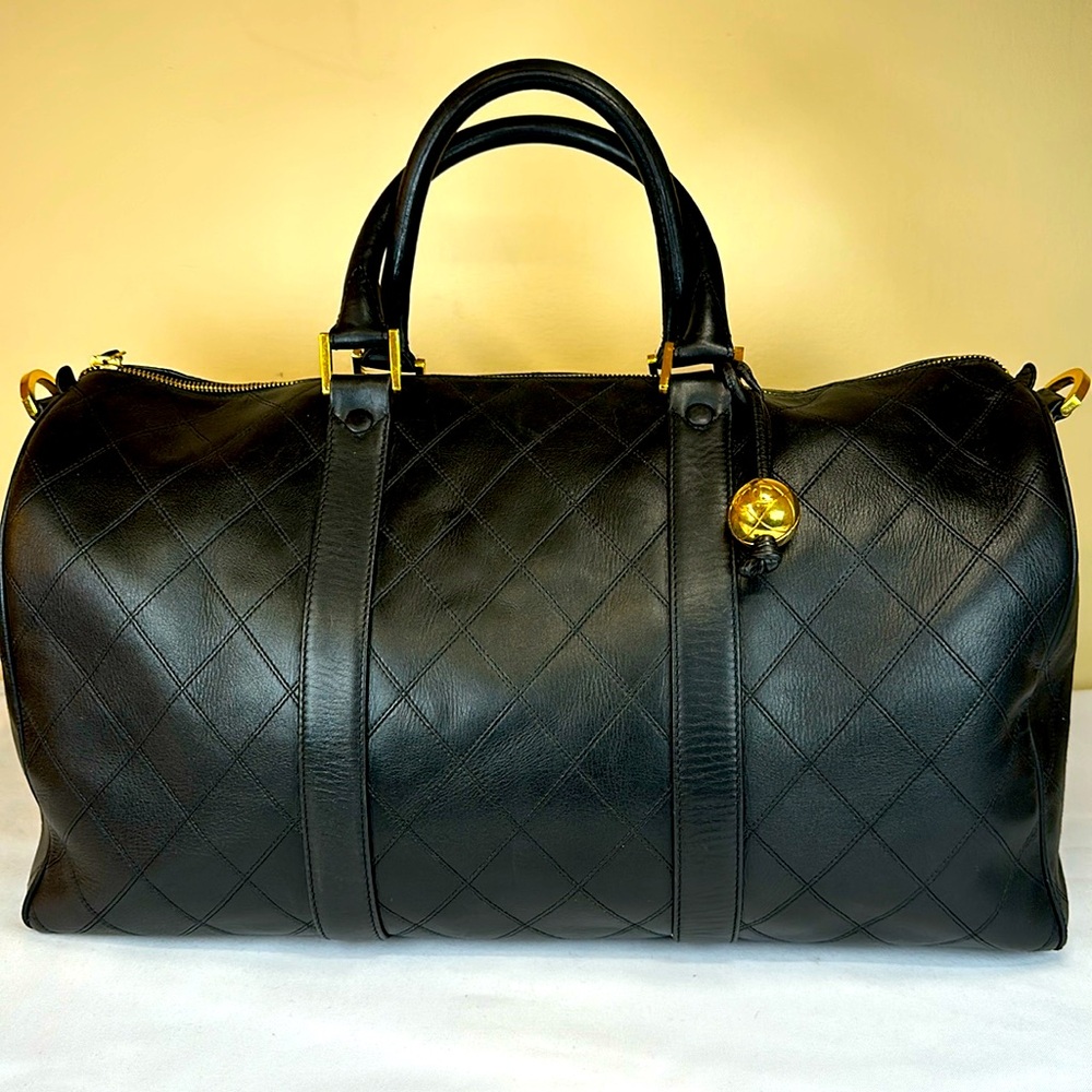 COA CHANEL Diamond Stitch Boston Bag 35 24K Goldplated Hdw, Serial#2 1991-94